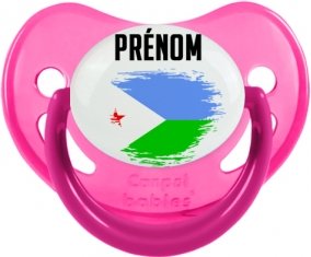 Drapeau effet pinceau Djibouti avec prénom Sucette Physiologique Rose phosphorescente