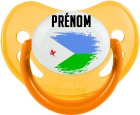 Drapeau effet pinceau Djibouti avec prénom Sucette Physiologique Jaune phosphorescente