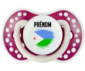 Drapeau effet pinceau Djibouti avec prénom Sucette LOVI Dynamic Fuchsia phosphorescente