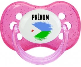 Drapeau effet pinceau Djibouti avec prénom Sucette Cerise Rose à paillette