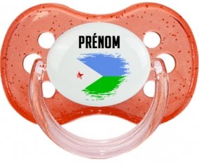 Drapeau effet pinceau Djibouti avec prénom Sucette Cerise Rouge à paillette