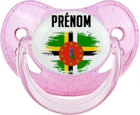 Drapeau effet pinceau Dominique avec prénom Sucette Physiologique Rose à paillette