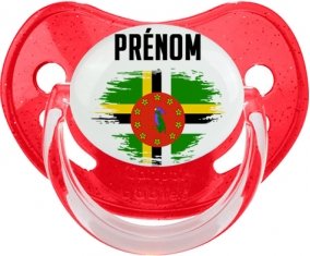 Drapeau effet pinceau Dominique avec prénom Sucette Physiologique Rouge à paillette