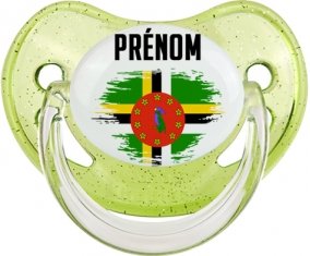 Drapeau effet pinceau Dominique avec prénom Sucette Physiologique Vert à paillette