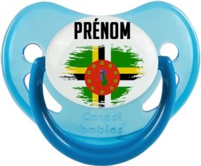 Drapeau effet pinceau Dominique avec prénom Sucette Physiologique Bleue phosphorescente