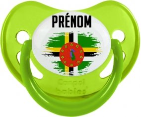 Drapeau effet pinceau Dominique avec prénom Sucette Physiologique Vert phosphorescente