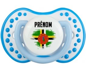 Drapeau effet pinceau Dominique avec prénom Sucette LOVI Dynamic Blanc-bleu phosphorescente