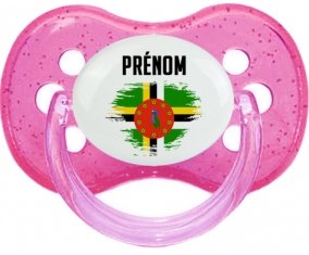 Drapeau effet pinceau Dominique avec prénom Tétine Cerise Rose à paillette