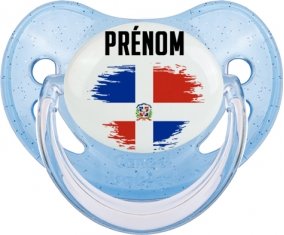 Drapeau effet pinceau République Dominicaine avec prénom Tétine Physiologique Bleue à paillette