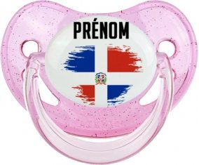 Drapeau effet pinceau République Dominicaine avec prénom Tétine Physiologique Rose à paillette