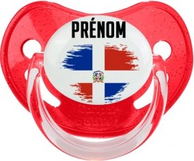 Drapeau effet pinceau République Dominicaine avec prénom Tétine Physiologique Rouge à paillette