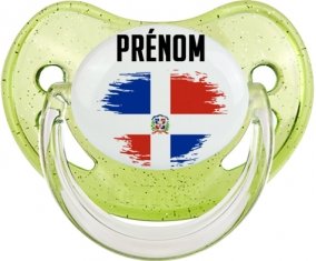 Drapeau effet pinceau République Dominicaine avec prénom Tétine Physiologique Vert à paillette