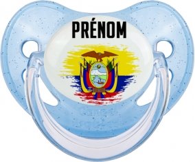 Drapeau effet pinceau Equateur avec prénom Sucete Physiologique Bleue à paillette