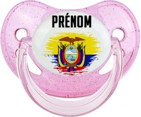 Drapeau effet pinceau Equateur avec prénom Sucete Physiologique Rose à paillette