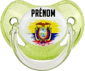 Drapeau effet pinceau Equateur avec prénom Sucete Physiologique Vert à paillette