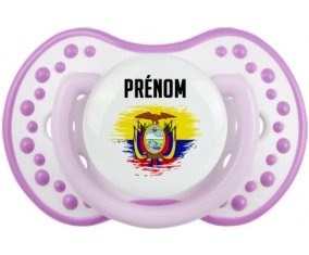 Drapeau effet pinceau Equateur avec prénom Tétine LOVI Dynamic Blanc-mauve classique