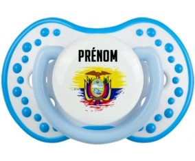 Drapeau effet pinceau Equateur avec prénom Tétine LOVI Dynamic Blanc-bleu phosphorescente