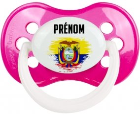Drapeau effet pinceau Equateur avec prénom Sucette Anatomique Rose foncé classique