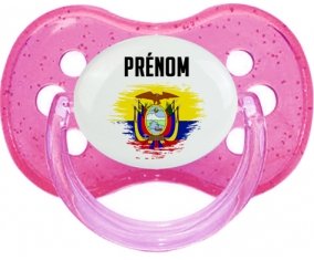 Drapeau effet pinceau Equateur avec prénom Sucette Cerise Rose à paillette