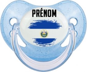 Drapeau effet pinceau Le Salvador avec prénom Sucette Physiologique Bleue à paillette