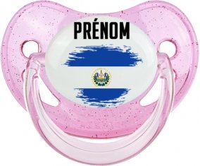 Drapeau effet pinceau Le Salvador avec prénom Sucette Physiologique Rose à paillette