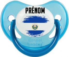 Drapeau effet pinceau Le Salvador avec prénom Sucette Physiologique Bleue phosphorescente