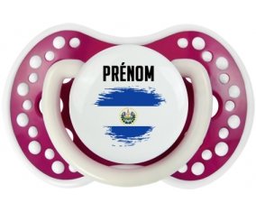 Drapeau effet pinceau Le Salvador avec prénom Sucette LOVI Dynamic Fuchsia phosphorescente