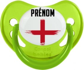Drapeau effet pinceau Angleterre avec prénom Tétine Physiologique Vert phosphorescente