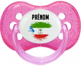 Drapeau effet pinceau Guinée Équatoriale avec prénom Sucette Cerise Rose à paillette