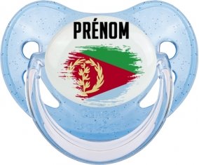 Drapeau effet pinceau Érythrée avec prénom Sucette Physiologique Bleue à paillette