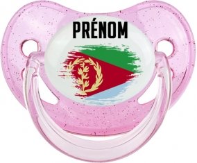 Drapeau effet pinceau Érythrée avec prénom Sucette Physiologique Rose à paillette