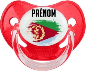 Drapeau effet pinceau Érythrée avec prénom Sucette Physiologique Rouge à paillette