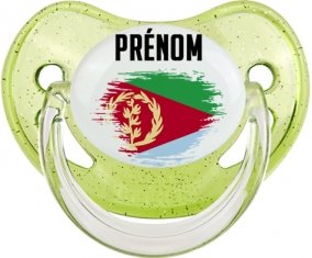 Drapeau effet pinceau Érythrée avec prénom Sucette Physiologique Vert à paillette