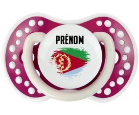 Drapeau effet pinceau Érythrée avec prénom Sucette LOVI Dynamic Fuchsia phosphorescente