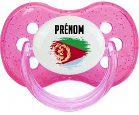 Drapeau effet pinceau Érythrée avec prénom Sucette Cerise Rose à paillette