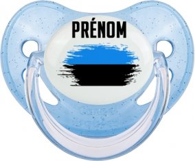Drapeau effet pinceau Estonie avec prénom Sucette Physiologique Bleue à paillette
