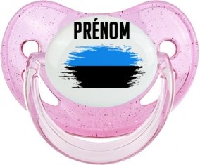 Drapeau effet pinceau Estonie avec prénom Sucette Physiologique Rose à paillette
