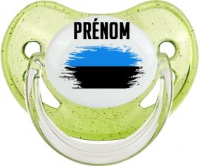 Drapeau effet pinceau Estonie avec prénom Sucette Physiologique Vert à paillette