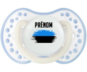 Drapeau effet pinceau Estonie avec prénom Sucette LOVI Dynamic Blanc-cyan classique
