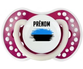 Drapeau effet pinceau Estonie avec prénom Sucette LOVI Dynamic Fuchsia phosphorescente