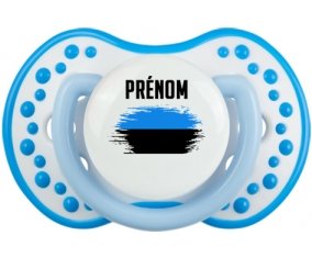 Drapeau effet pinceau Estonie avec prénom Sucette LOVI Dynamic Blanc-bleu phosphorescente