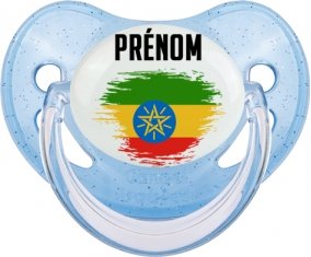 Drapeau effet pinceau Ethiopie avec prénom Tétine Physiologique Bleue à paillette