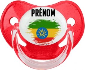 Drapeau effet pinceau Ethiopie avec prénom Tétine Physiologique Rouge à paillette