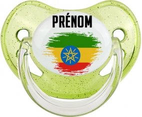 Drapeau effet pinceau Ethiopie avec prénom Tétine Physiologique Vert à paillette