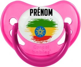 Drapeau effet pinceau Ethiopie avec prénom Tétine Physiologique Rose phosphorescente