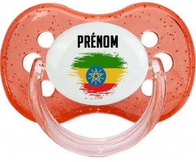 Drapeau effet pinceau Ethiopie avec prénom Sucete Cerise Rouge à paillette