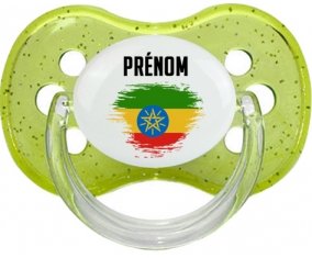 Drapeau effet pinceau Ethiopie avec prénom Sucete Cerise Vert à paillette