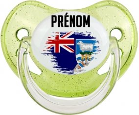 Drapeau effet pinceau les îles Falkland avec prénom Sucete Physiologique Vert à paillette