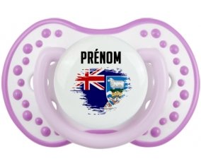 Drapeau effet pinceau les îles Falkland avec prénom Tétine LOVI Dynamic Blanc-mauve classique