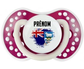 Drapeau effet pinceau les îles Falkland avec prénom Tétine LOVI Dynamic Fuchsia phosphorescente